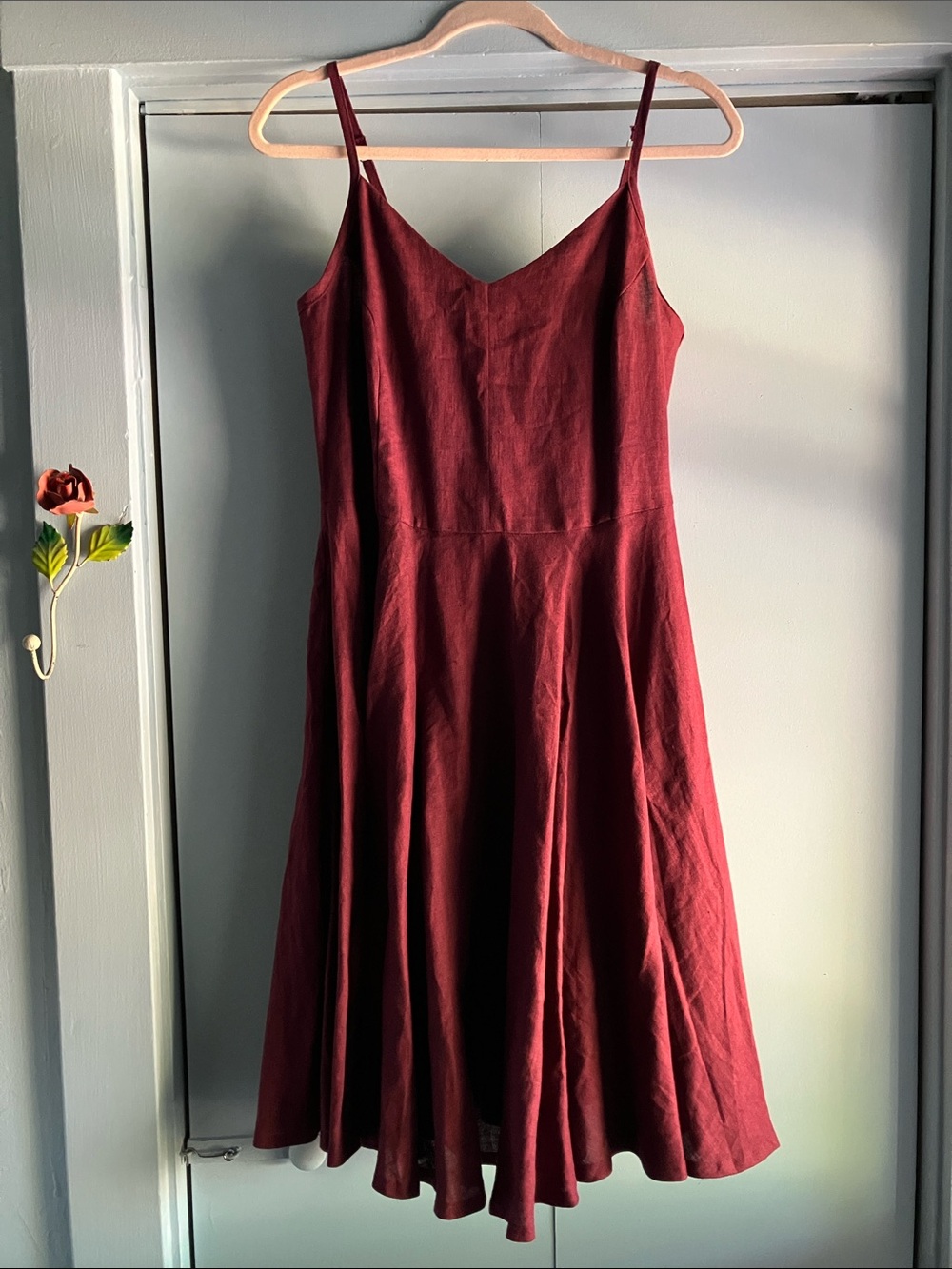 NWOT Linen Handmade Studio (like NPL) Spaghetti Strap Dress Pockets Plum M